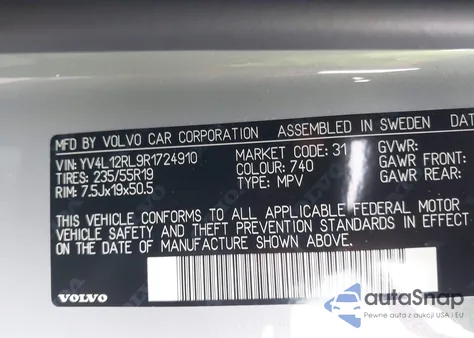 2024 Volvo Xc60 B5 Plus Dark Theme из США, поврежденный, VIN YV4L12RL9R1724910